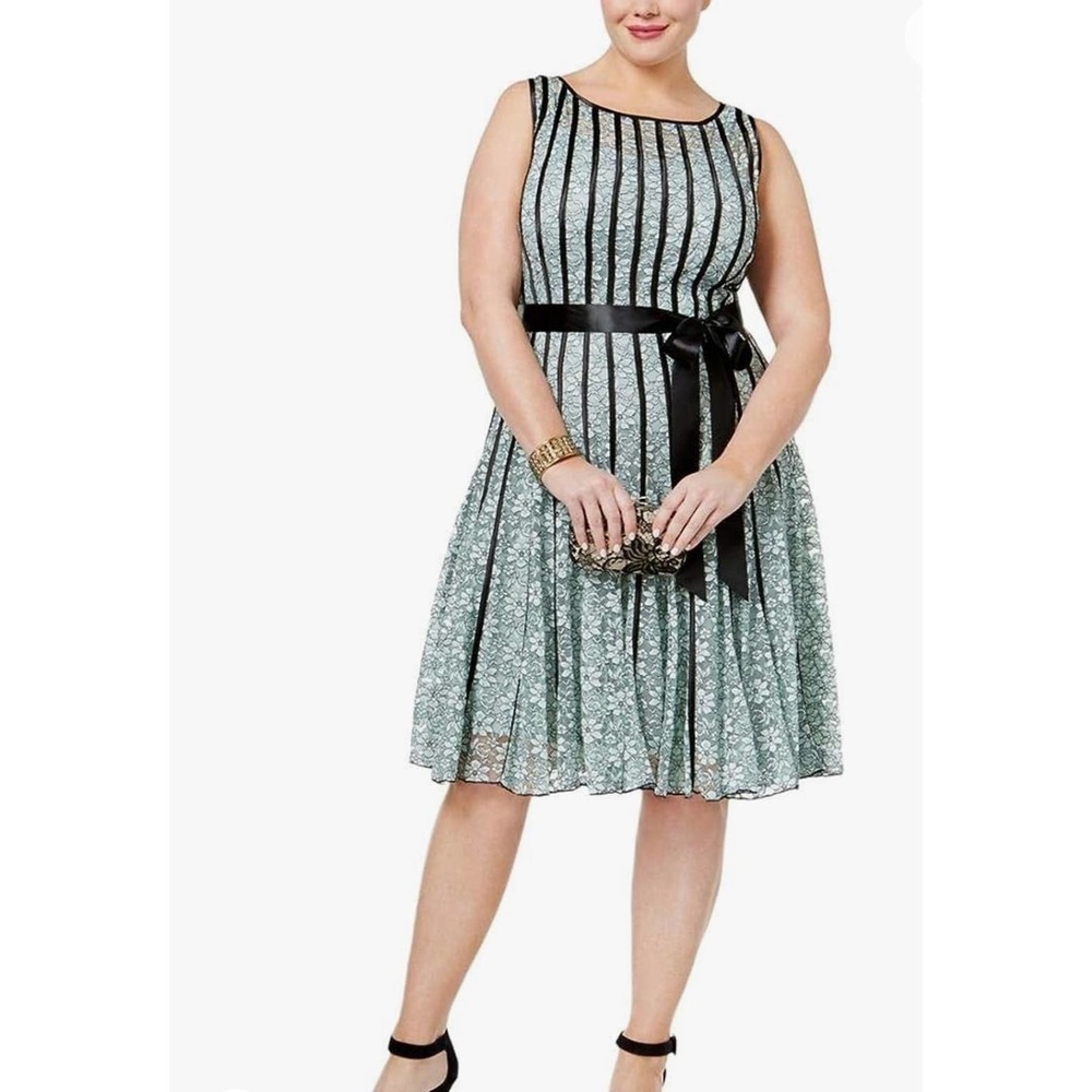 SLNY Fashion Women's Sleeveless Lace Dress with Satin Strapping and Shrug